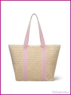 Woven Straw Beach Tote Bag Large Boho Shoulder Handbag Zip Travel